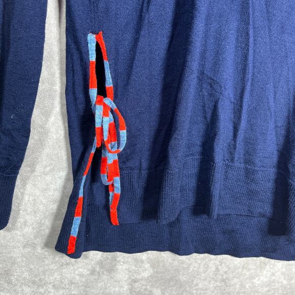 J Crew Merino Wool Sweater Womens Large Blue Knit Tie Side Casual Preppy Classic - Picture 5 of 11